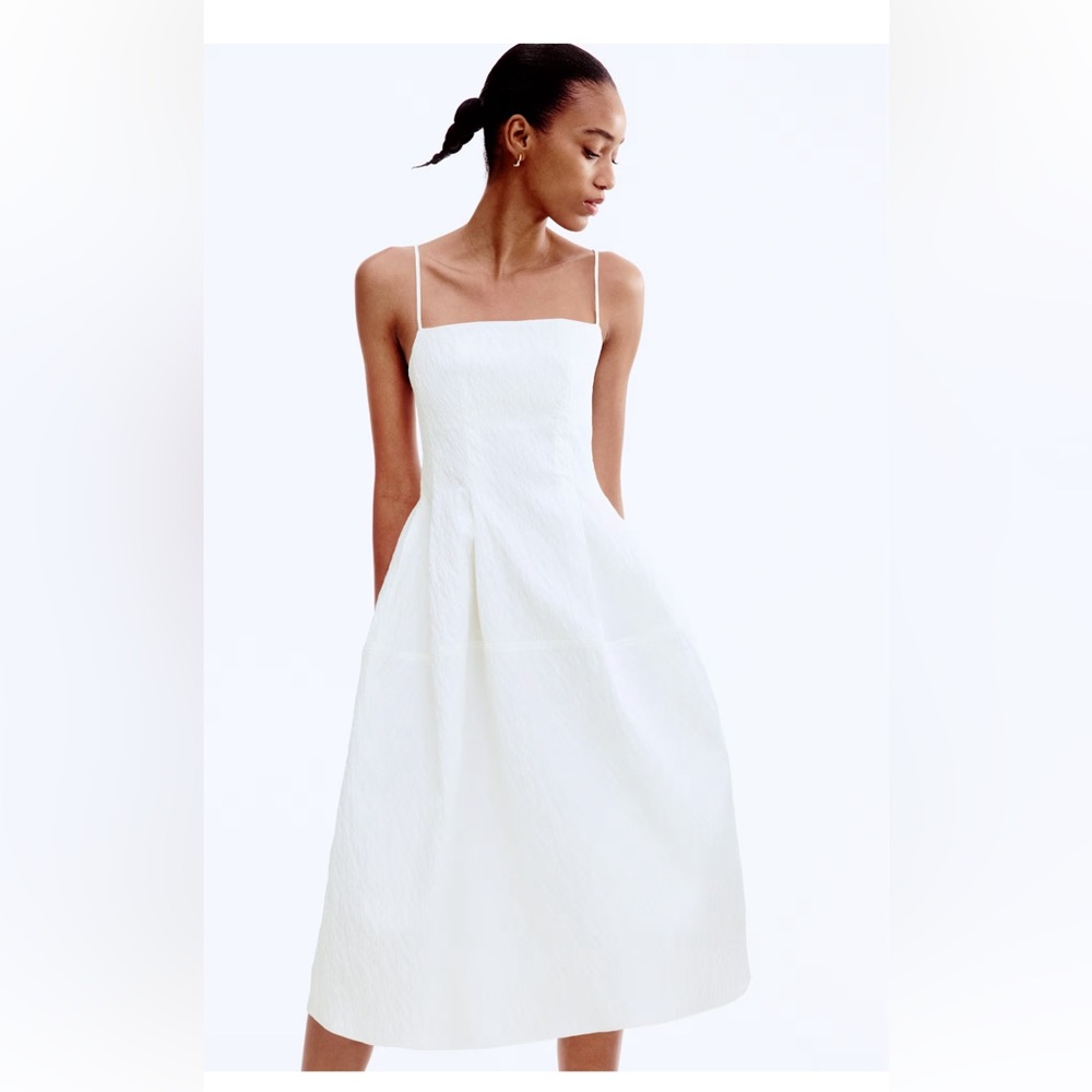 H&M White Strapless Midi Dress with Thin Spaghetti Straps